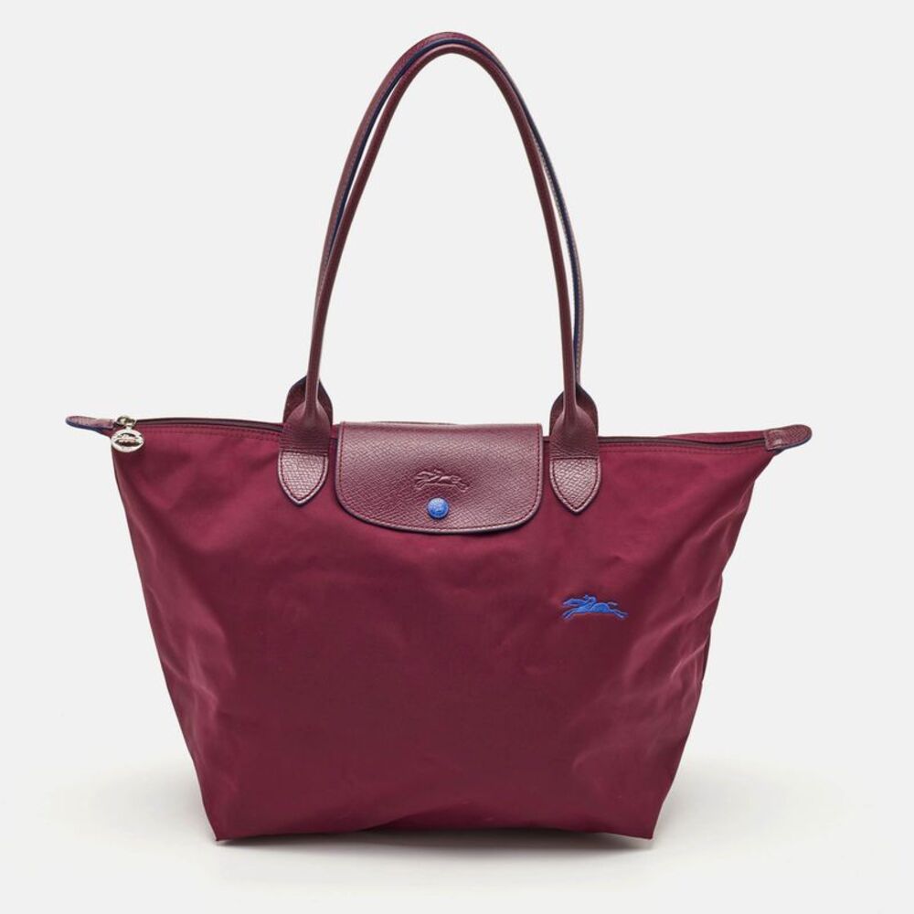 Longchamp Le Pliage Medium Burgundy Nylon And Leather Tote